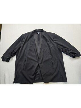 Premise Woman Black Open Front Blazer 1X Crinkle Sleeves Coat